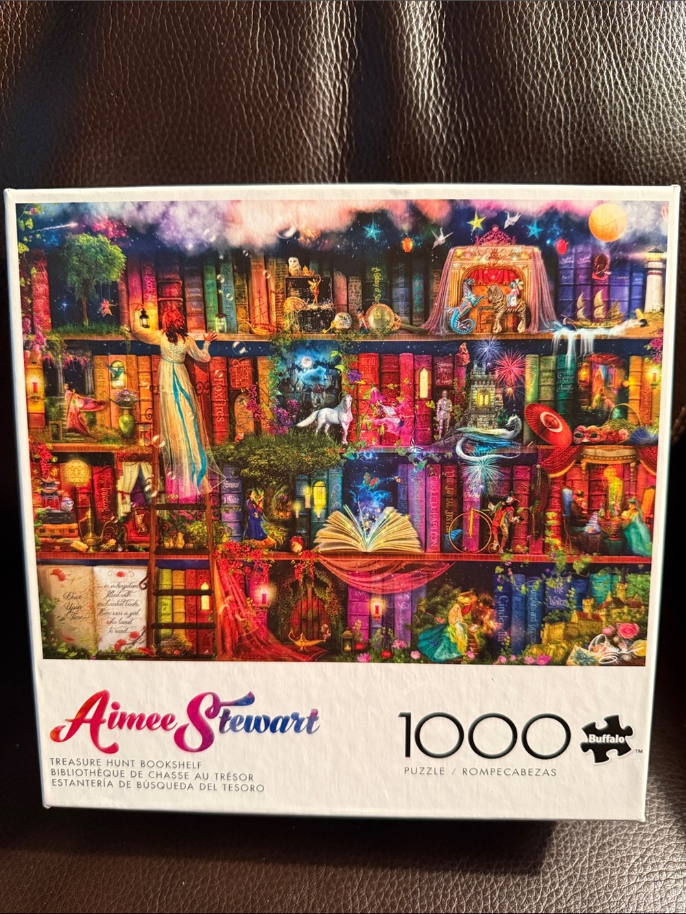 Aimee Stewart Treasure Hunt Bookshelf. 1000 pieces jigsaw puzzle with poster